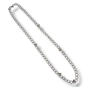 Loft Silver Tone Chunky Link Chain Rhinestone Pave Satellite Bead Long Necklace